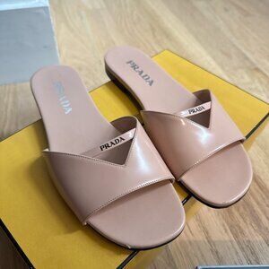 Pink/Nude Prada Leather Cutout Accent Slides